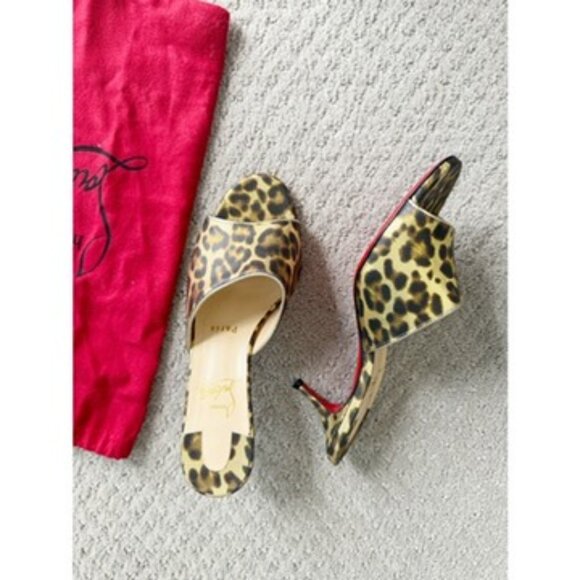 Christian Louboutin EAST MULE 55 Metallic Leopard Sandals Kitten Heel Shoes - Picture 2 of 14